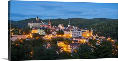 Elevated Scenic View Of Loket At Night, Bohemia, Czech Republic