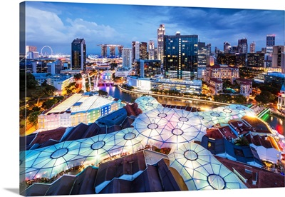 Elevated View Of Business District At Dusk, Clarke Quay, Singapore