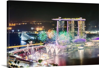 Elevated View Of Marina Bay Sands At Night During Chinese New Year, Singapore