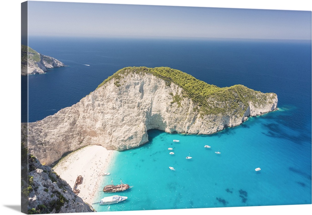 Elevated view of Navagio beach, also known as Shipwreck Beach, Zakynthos, Ionian islands, Greece, Europe.