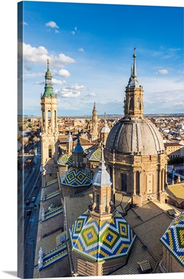 Elevated View Of The Cathedral Of Our Lady Of The Pillar. Zaragoza, Aragon, Spain
