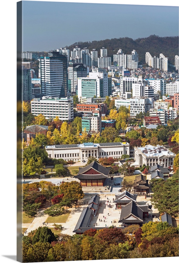 Elevated view over Deoksugung Palace, Gwanghwamun, Seoul, South Korea, Asia