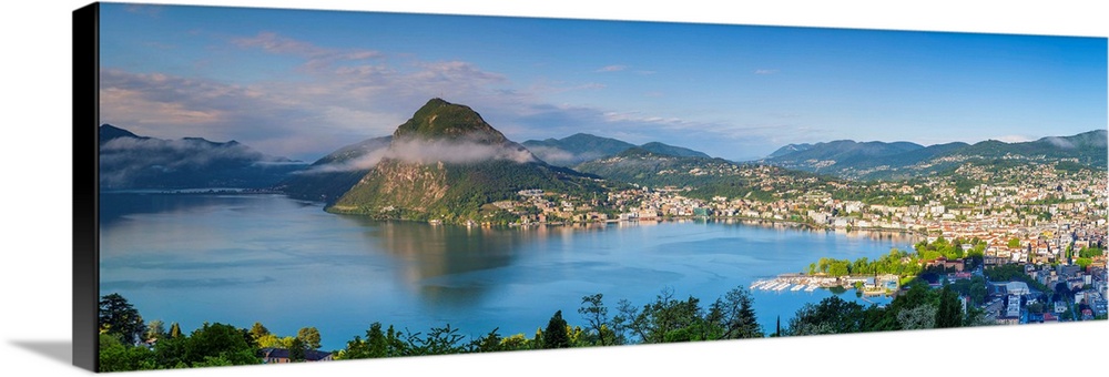Elevated view over Lugano from Monte Bre, Lugano, Lake Lugano, Ticino, Switzerland.