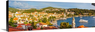 Elevated view over picturesque harbor town of Cavtat, Cavtat, Dalmatia, Croatia