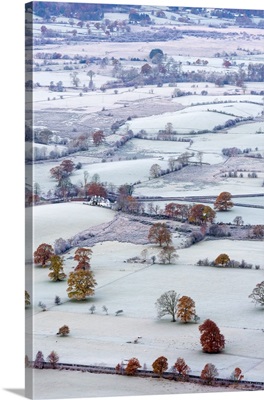 England, Cumbria, Lake District, Keswick, frosty valley floor north of Keswick