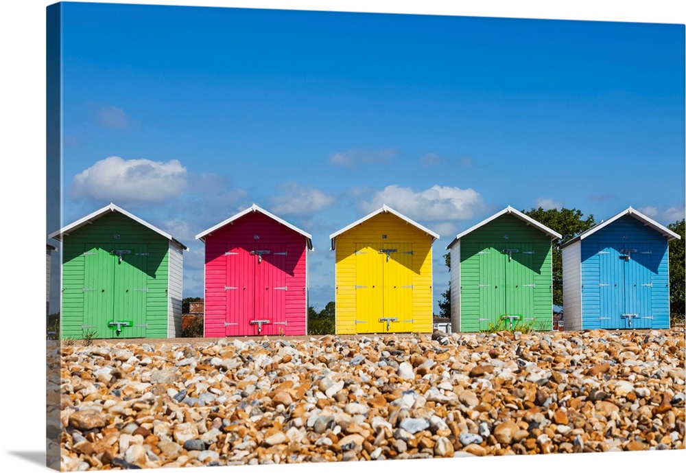 England, East Sussex, Eastbourne, Eastbourne Beach, Colourful Beach Huts.