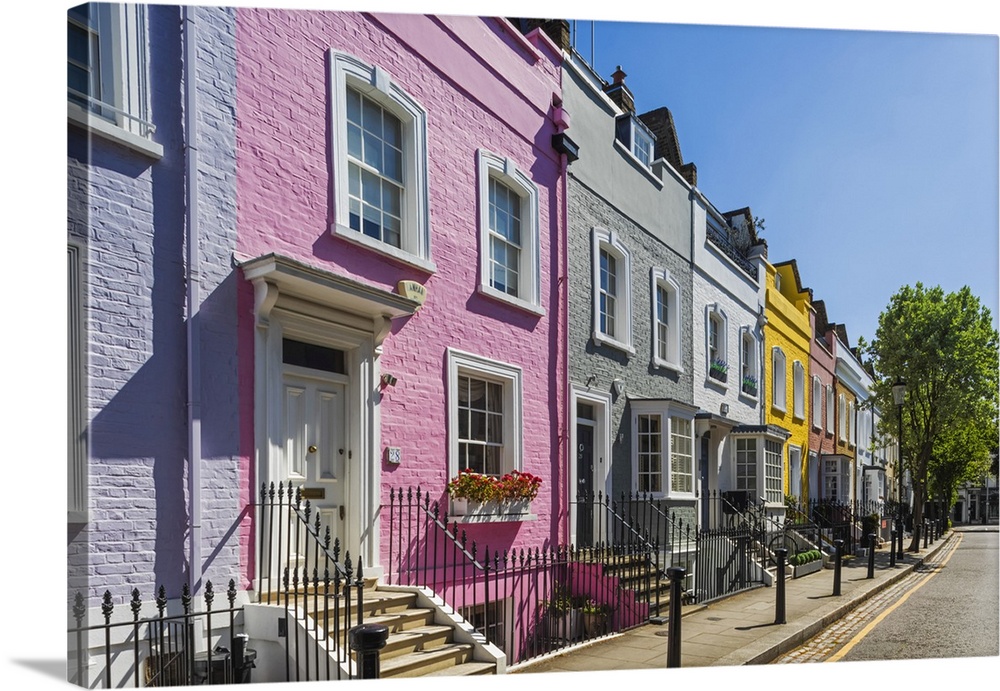 England, London, Westminster, Kensington and Chelsea, Colourful Residential Houses in Bywater Street