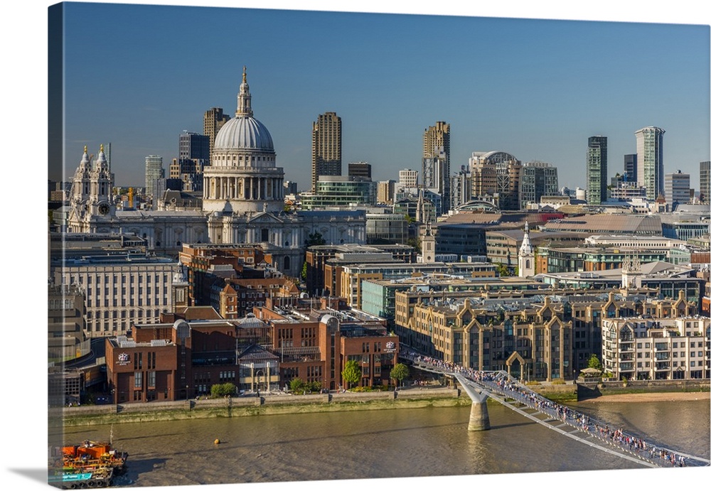 UK, England, London, St. Paul's Cathedral and City of London Skyline.