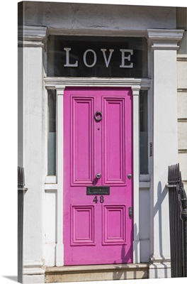 England, London, Westminster, Kensington And Chelsea, Pink Door With Love Sign