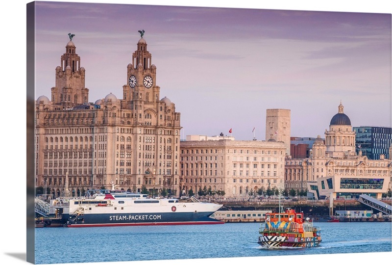 England, Merseyside, Liverpool, Mersey ferry and Liverpool skyline