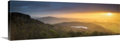 England, North Yorkshire, Sutton Bank, Lake Gormire during a dramatic Autumnal sunset