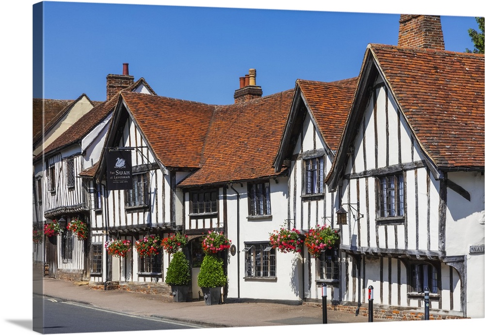 England, Suffolk, Lavenham, The Swan Hotel and Empty Road