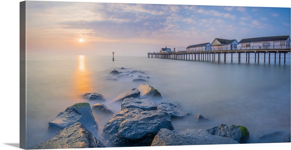 UK, England, Suffolk, Southwold, Southwold Pier at dawn.