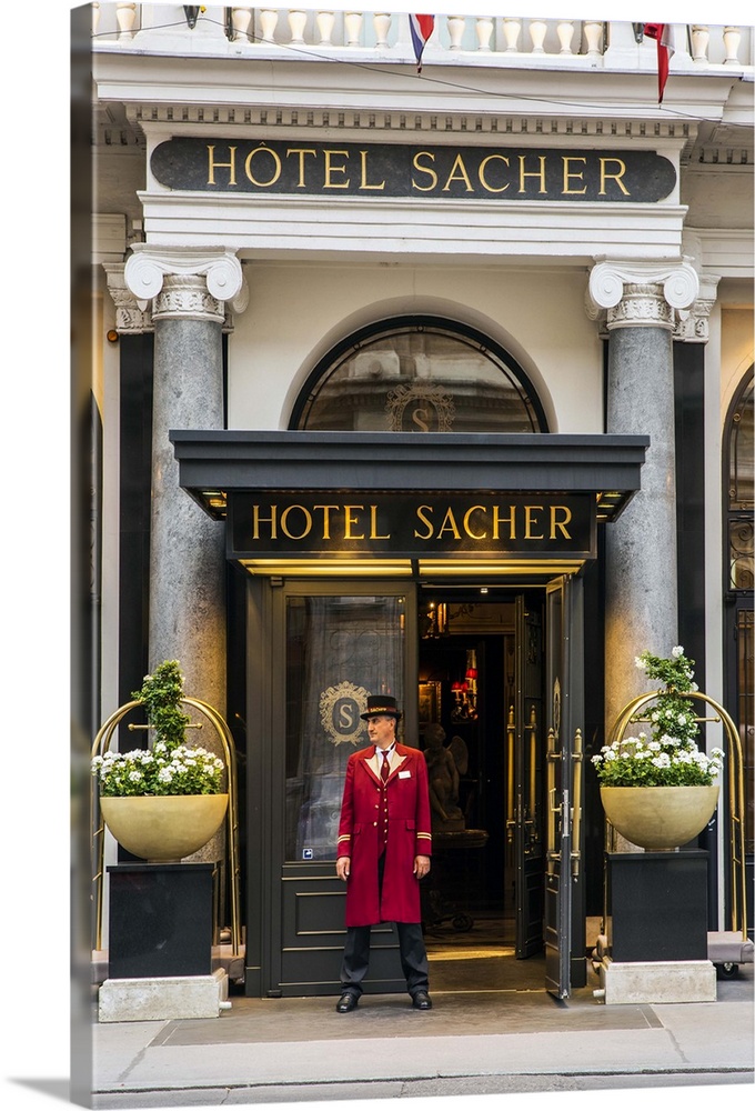 Entrance at Hotel Sacher, Vienna, Austria.
