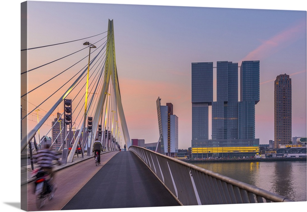 Netherlands, South Holland, Rotterdam, Erasmusbrug, Erasmus Bridge and Wilhelminakade 137, De Rotterdam, The Rotterdam Bui...