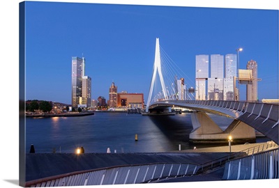 Erasmus Bridge (Erasmusbrug) At Dusk, Rotterdam, Zuid Holland, Netherlands