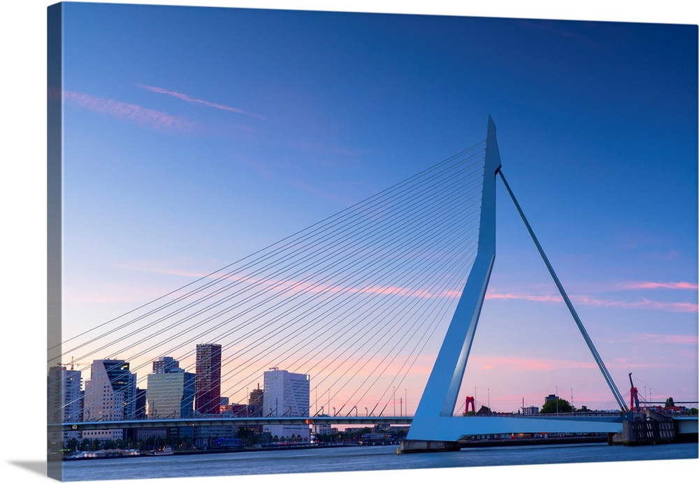 Erasmus Bridge (Erasmusbrug) at sunset, Rotterdam, Zuid Holland, Netherlands.