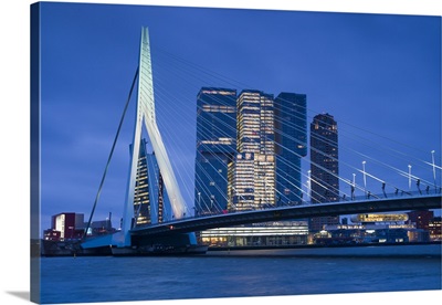 Erasmusbrug bridge and new commerical towers at the renovated docklands, Netherlands