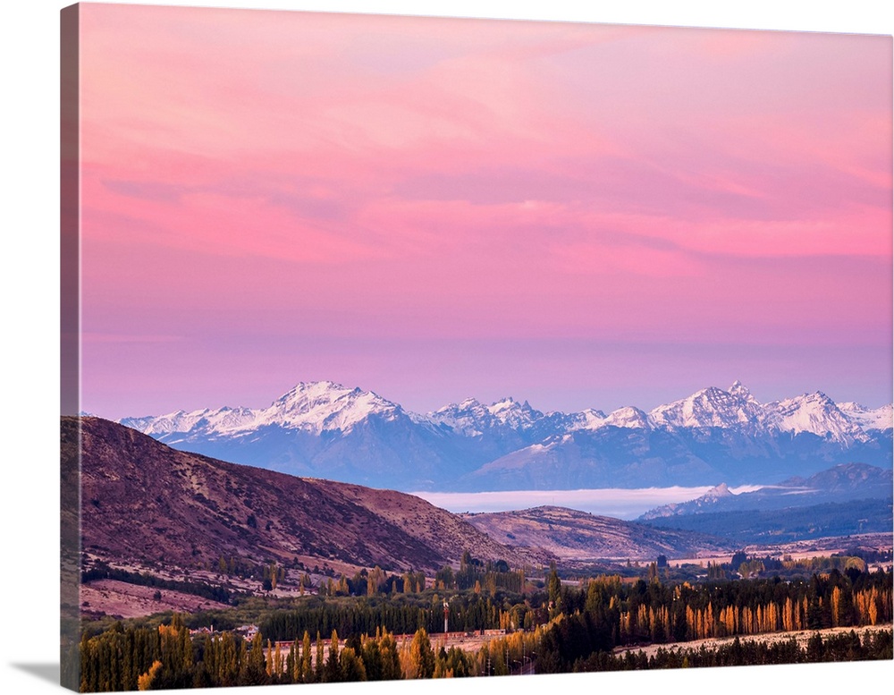 Esquel at sunrise, elevated view, Chubut Province, Patagonia, Argentina.