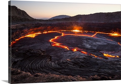 Ethiopia, The lake of molten lava in one of the two active pit craters of Erta Ale
