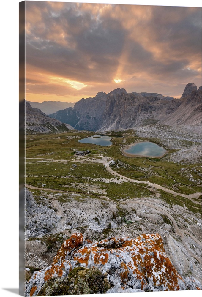 Europe, Italy, Dolomites, South Tyrol, Bolzano. Piani lakes at sunrise.