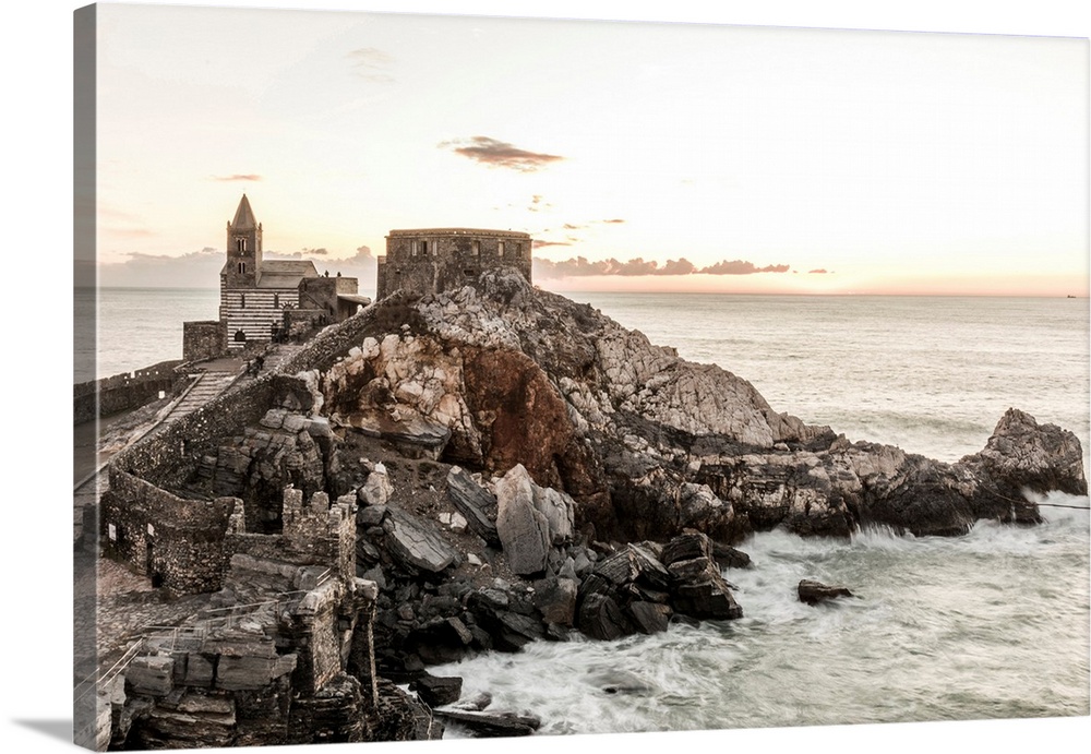 Europe, Italy, Liguria, Portovenere. Sunset With Church San Pietro