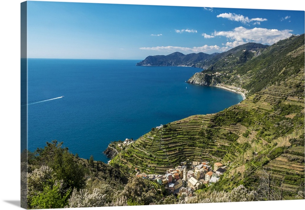 Europe, Italy, Liguria. View over Manarola, Cinque Terre.