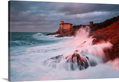 Europe, Italy, Tuscany, Livorno district,  Boccale castle at sunset