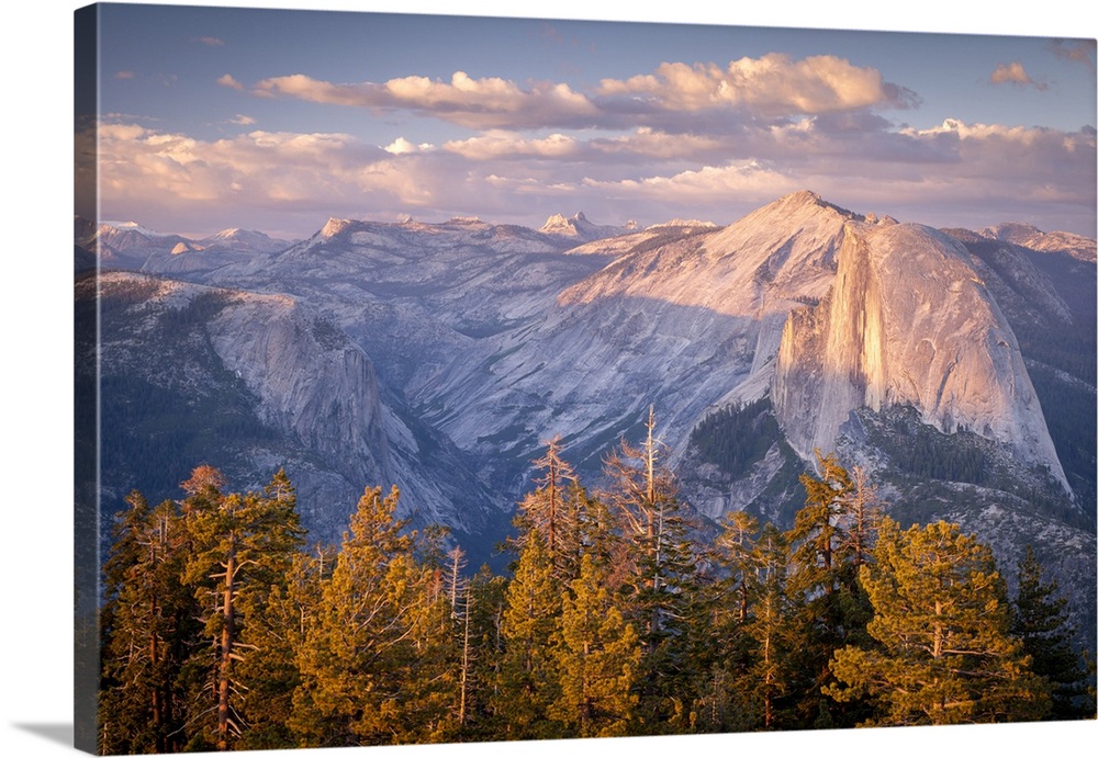 Evening light over Half Dome and Yosemite Valley from Sentinel Dome, Yosemite National Park, California, USA.