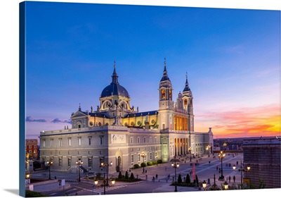 Exterior Of Almudena Cathedral At Sunset, Madrid, Spain