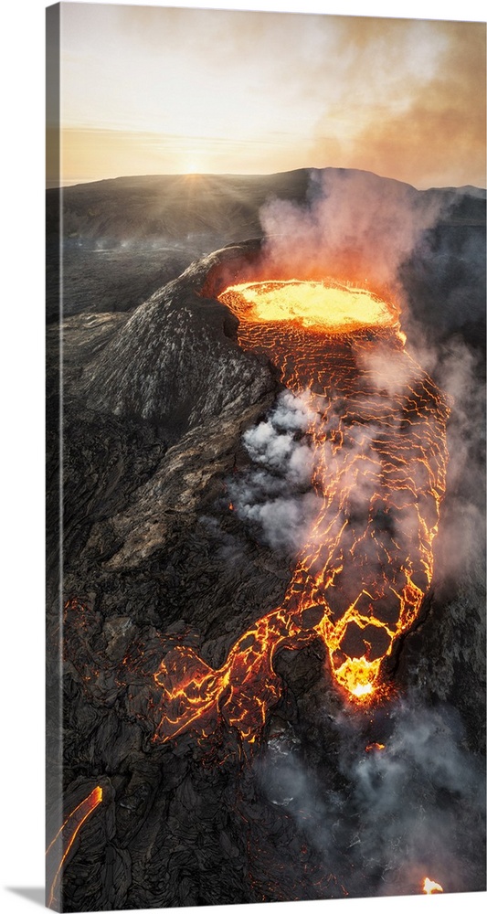 Fagradalsfjall volcano during an eruption, Sudurnes, Iceland.