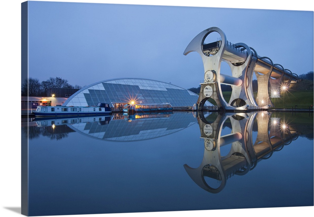Falkirk Wheel rotating boat lift connecting Forth & Clyde Canal with Union Canal, Falkirk, Scotland