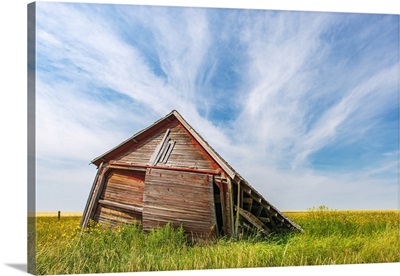 Falling Wooden Farm Buildings And Clouds, Champion, Alberta, Canada