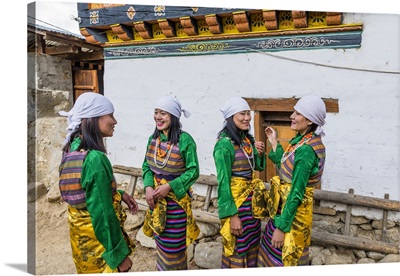 Female Performers Talking At A Local Festival In Paro District, Bhutan