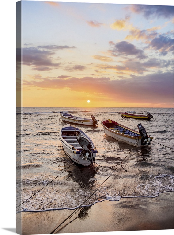 Fishing Boats at Frenchman's Beach, sunset, Treasure Beach, Saint Elizabeth Parish, Jamaica