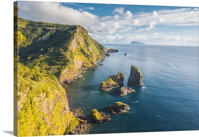 Flores Island, Azores, Portugal, Baioa De Alagoa And Coastal Landscape
