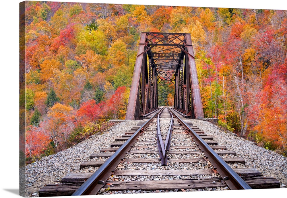 Fourth Iron Trestle Framed By Fall Foliage North Conway, New Hampshire, New England, USA