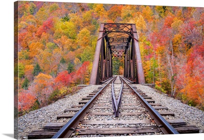 Fourth Iron Trestle Framed By Fall Foliage North Conway, New Hampshire, New England, USA