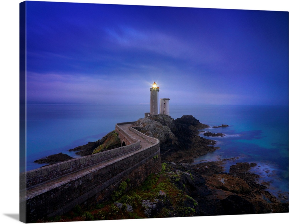 France, Brittany, Finistere, Iroise Sea, Plouzane, Petit Minou Lighthouse at dusk.