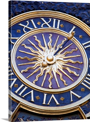 France, Normandy, Rouen, Detail of the Gros Horloge in the historic quarter