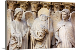 France, Paris, Notre Dame Cathedral, Detail Of Statues On Facade image thumbnail