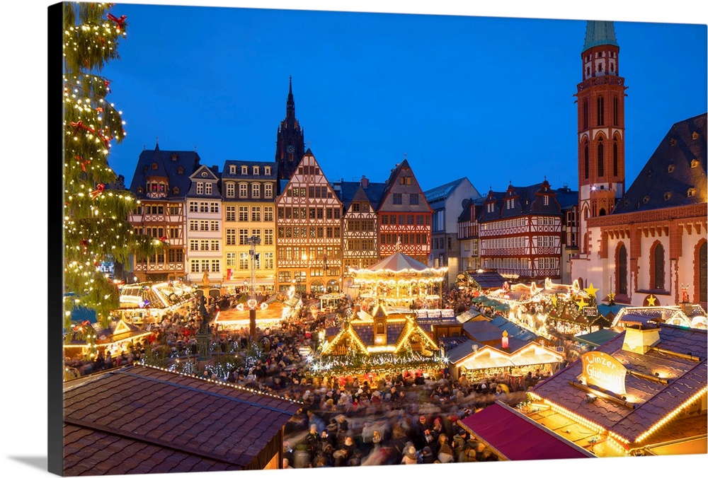 Frankfurt Christmas Market At Dusk, Frankfurt Am Main, Hesse, Germany.