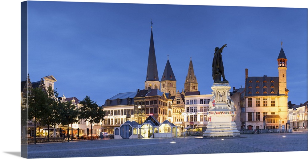Friday Market Square at dusk, Ghent, Flanders, Belgium.