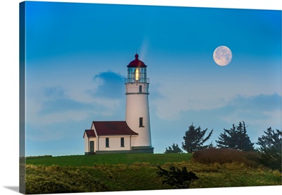 Full Moon Over Cape Blanco Lighthouse, Oregon, USA