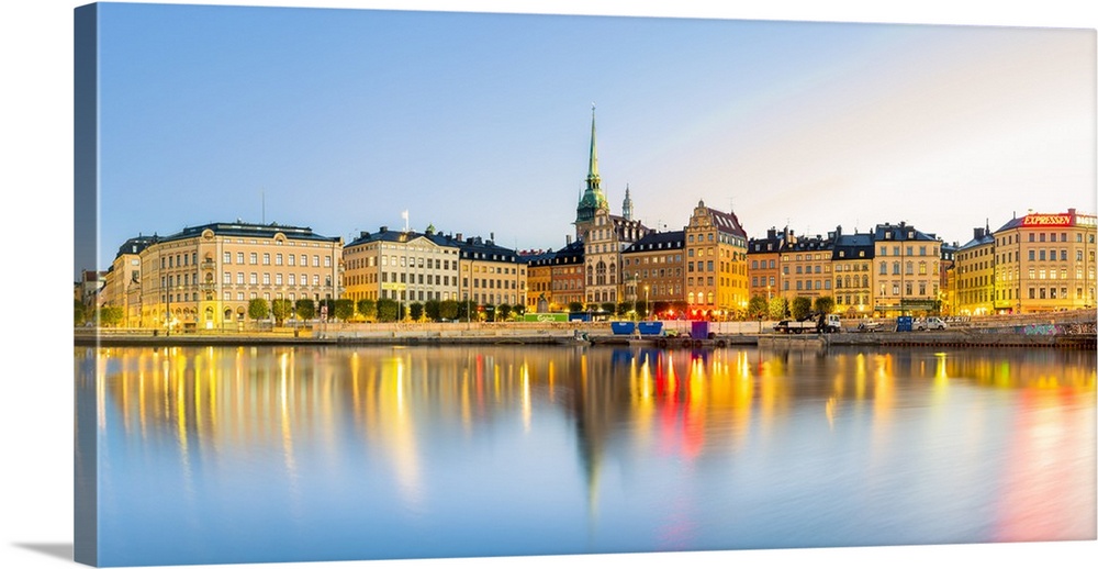 Gamla stan, Stockholm, Sweden, Northern Europe. Cityscape panorama at sunrise.