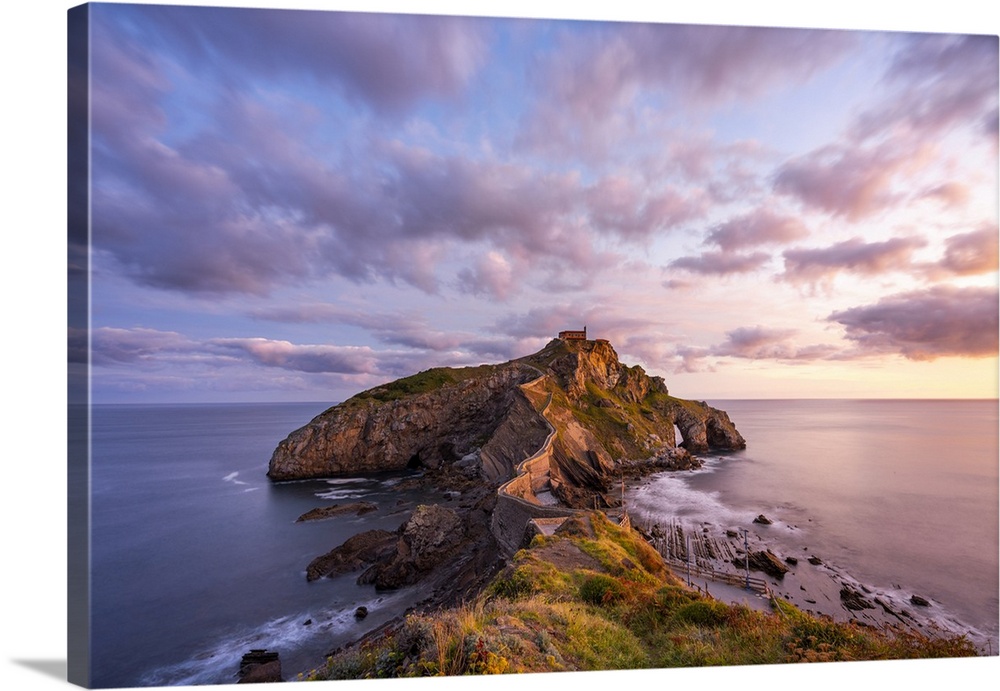 Gaztelugatxe, Biscay, Basque Country, Spain. View of the islet and the hermitage at sunrise