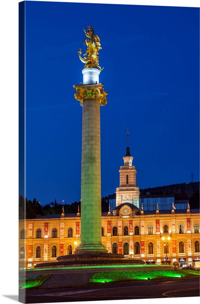 Georgia, Tbilisi, Liberty Square and St. George and Dragon column.