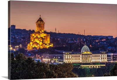 Georgia, Tbilisi, Tsminda Sameba Cathedral And Presidential Palace