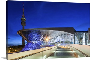 Germany, Bavaria, Munich, BMW Welt company showroom and Olympia Tower image thumbnail