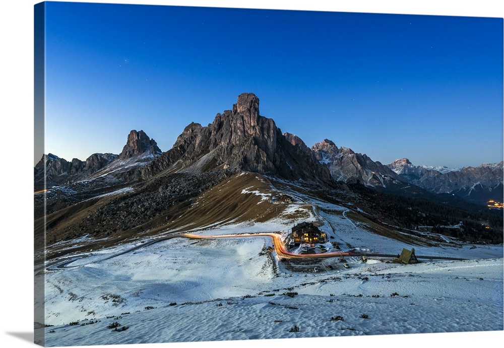 Evening view over Giau Pass (or Passo Giau) high mountain pass in the Dolomites, Veneto, Italy